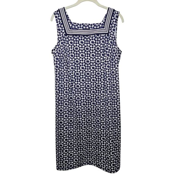 Talbots Petite Effortless Jersey Shift Dress - Star Geo - Navy/White Women's Lp - Picture 3 of 9